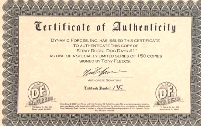 STRAY DOGS DOG DAYS #1 TRADE VARIANT SIGNED TONY FLEECS  W/COA NM.