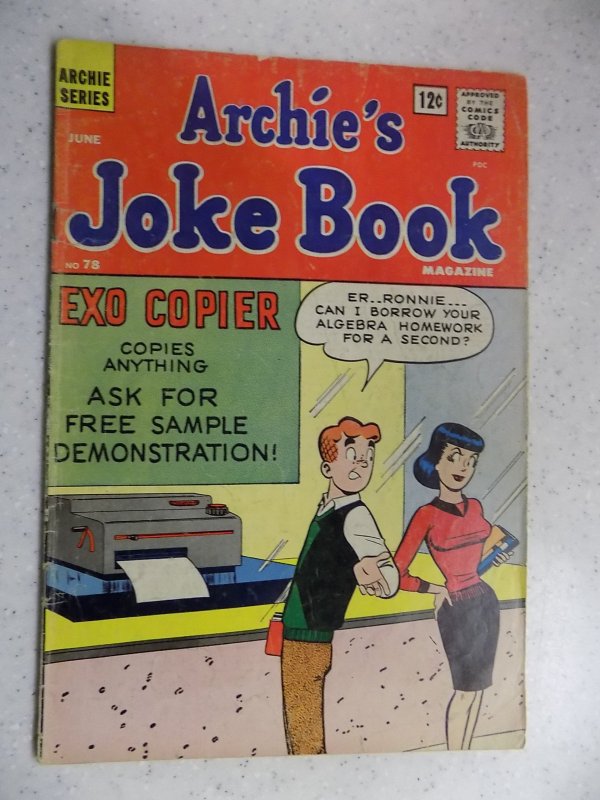 ARCHIE'S JOKE BOOK # 78 ARCHIE JUGHEAD VERONICA BETTY RIVERDALE CARTOON