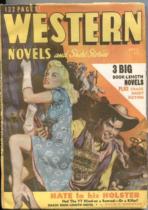 WESTERN NOVELS & STORIES--APRIL 1949--SPICY GIRL ART PULP COVER--ALLEN ANDERSON