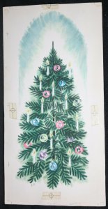 Candlelit Tree Pink Blue Purple Orns Christmas Greeting Card Painted art by E.F.