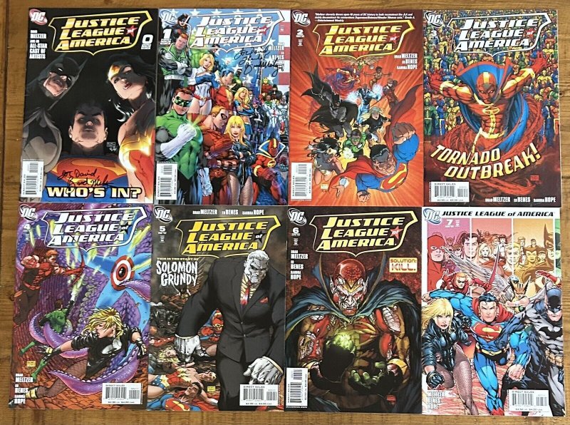 Justice League Of America #0,1,2,3,4,5,6,7 #0,1 Signed By Brad Meltzer Lot