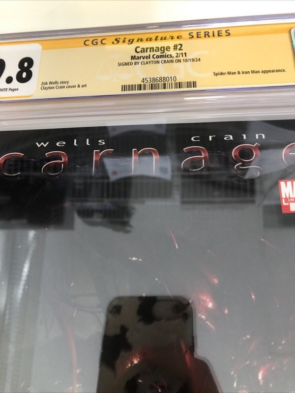 Carnage (2011) # 2 (CGC 9.8 SS) Signed Clayton Crain * Marvel Comics * Zeb Wells