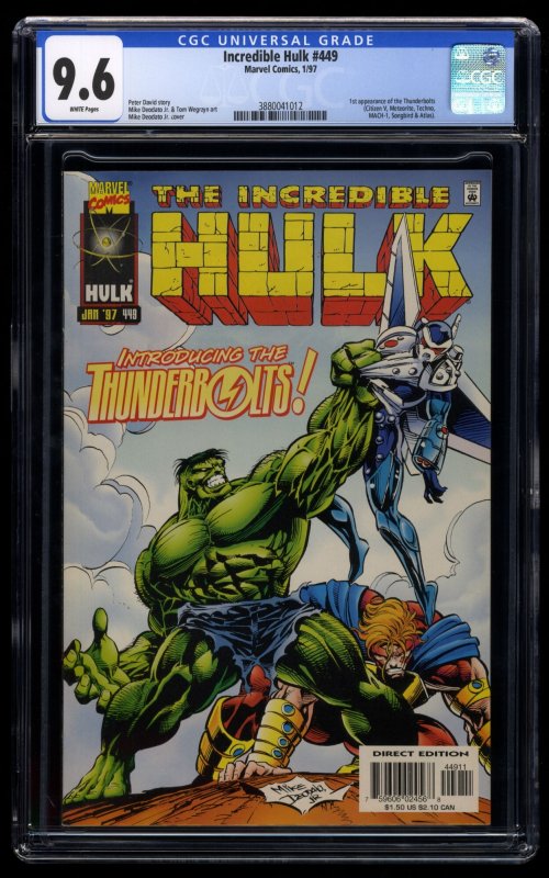 Incredible Hulk #449 CGC NM+ 9.6 White Pages 1st Thunderbolts!