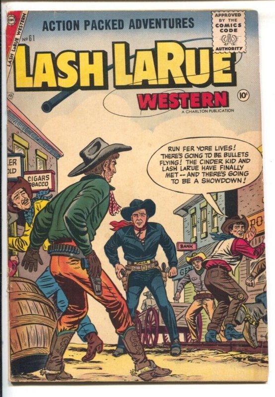 Lash LaRue #61 1956-Charlton-Lash vs Cinder Kid on cover-Western thrills-VG
