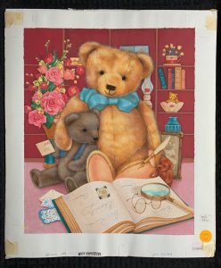 PLANNER Cute Teddy Bears with Flwers & Diary 12.5x14.5 Greeting Card Art #5099