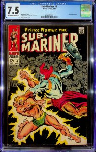 Sub-Mariner #4 (1968) - CGC 7.5 - Cert#4546892017
