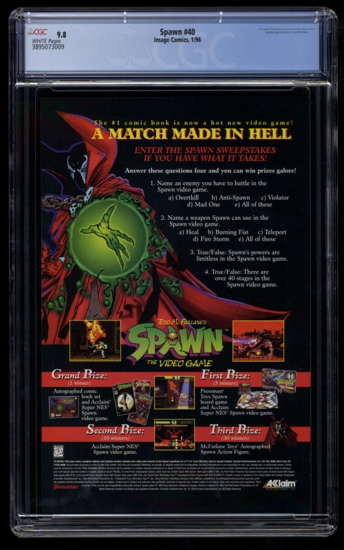 Spawn #40 CGC NM/M 9.8 White Pages Todd McFarlane Story!