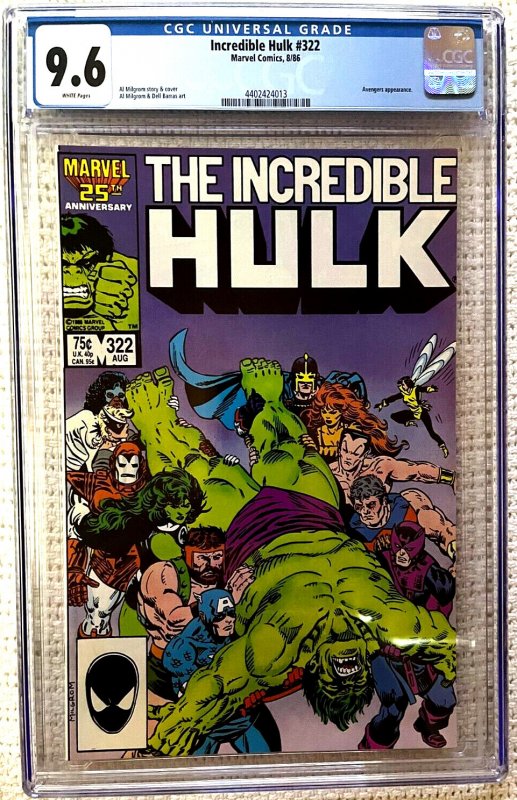 ?~MARVEL~INCREDIBLE HULK #322~?~AL MILGROM~AVENGERS COVER~?~CGC 9.6~?