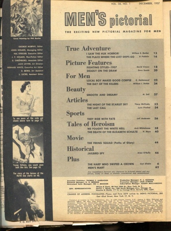 Men's Pictorial 12/1957-Huk Horror-cheesecake pix-pulp thrills-Charles Copela...