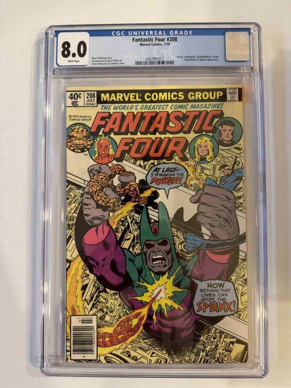 Fantastic Four #208 CGC 8.0 Newsstand  Marv Wolfman Story, Nova, Sphinx (1979)