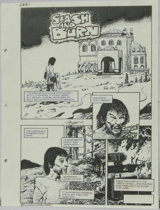 RICHARD CORBEN original art, SLASH & BURN pgs 22-23, Pandemic, Signed, 12x16