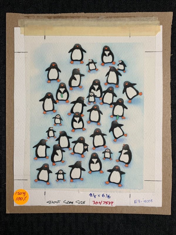 MANY MANY THANKS Cartoon Dancing Penguins 8x10 Greeting Card Art #4008