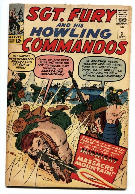 SGT FURY AND HIS HOWLING COMMANDOS-#3-1963-MARVEL-KIRBY ART WWII comic book