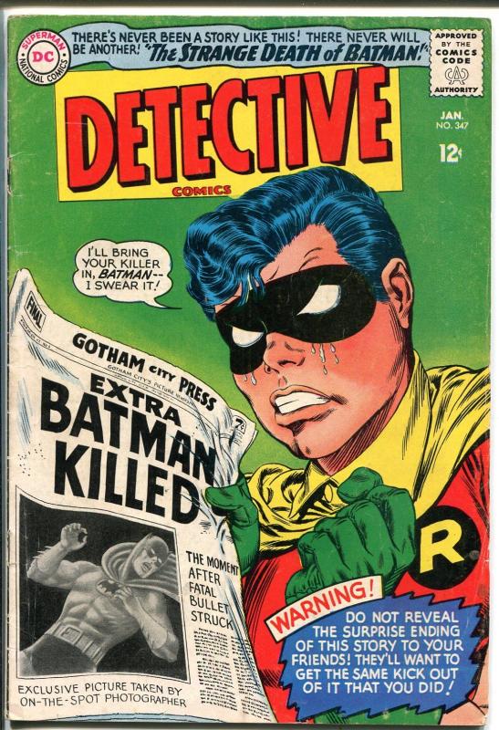 Detective #347 1966-DC Comics-Silver Age-Batman death-Superman-Flash-VG+