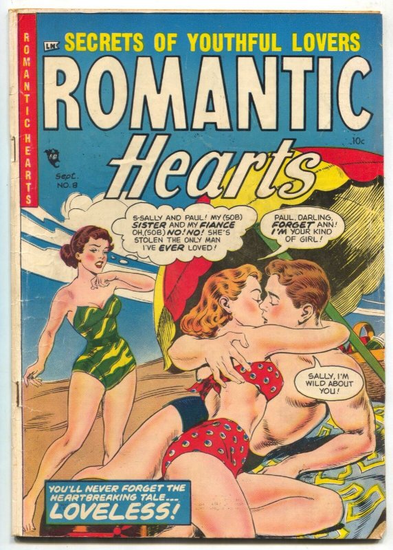 Romantic Hearts #8 1954- GGA- Spicy swimsuit cover VG+