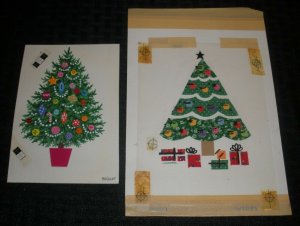 CHRISTMAS Tree w Presents & Ornaments 2pcs 6x8.5 Greeting Card Art #420 8515