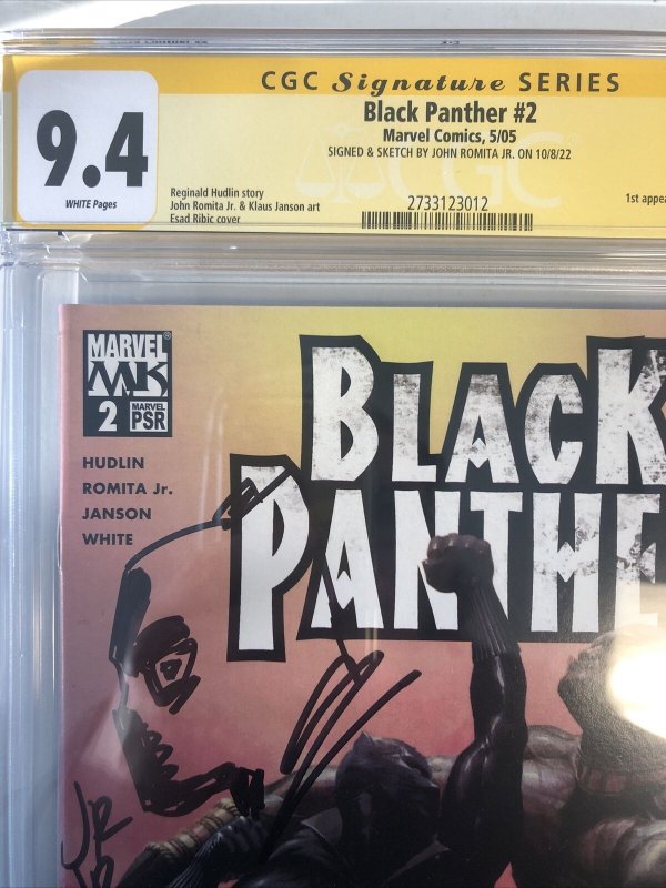 Black Panther (2005) #2 (CGC 9.4 SS WP) Signed & Sketch John Romita JR.