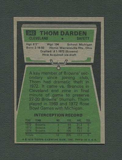 1975 Topps Football /  Thom Darden #342 /  NM-MT