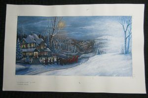 CHRISTMAS Victorian House w/ Carollers & Sleigh 18x11.5 Greeting Card Art #nn