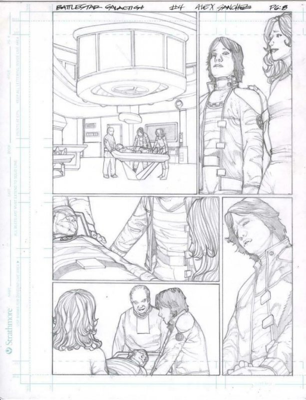 Battlestar Galactica #4 pg 8 Original Penciled art ALEX SANCHEZ Starbuck & Adama 