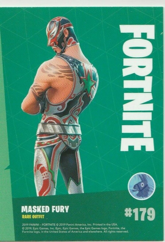 Fortnite Masked Fury 179 Rare Outfit Panini 2019 trading card series 1