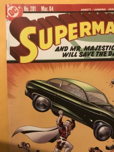 Superman #201 : DC 3/04 Fn; Action #1 Mr. Majestic homage; Hellboy ad on back cv