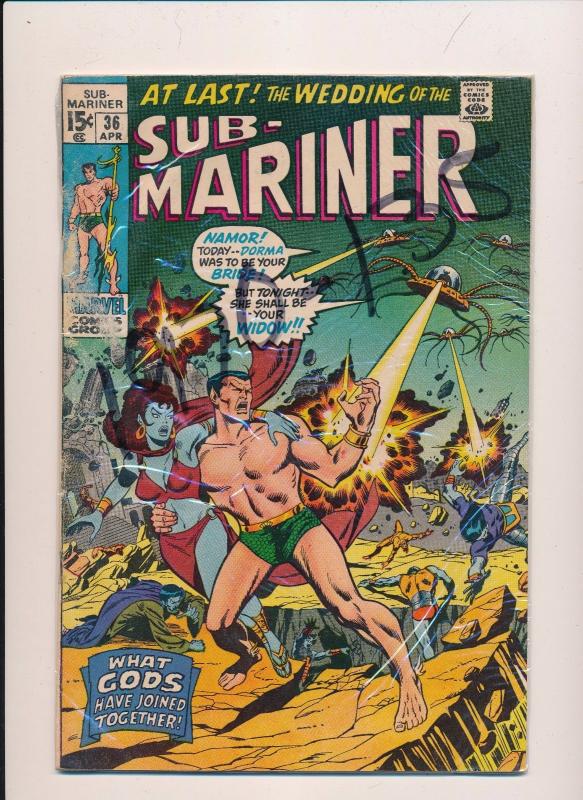 SUB-MARINER #36 15c, The Wedding of, Marvel Comics ~ GD/VG (HX325)