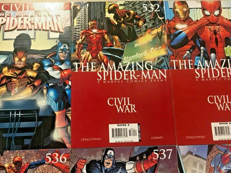 AMAZING SPIDER-MAN#529-538 VF/NM LOT 2008 'CIVIL WAR'  MARVEL COMICS