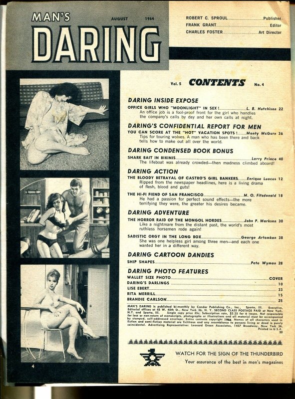 Man's Daring 8/1964candar-Pete Wyma-pulp exploitation-cheesecake-G/VG