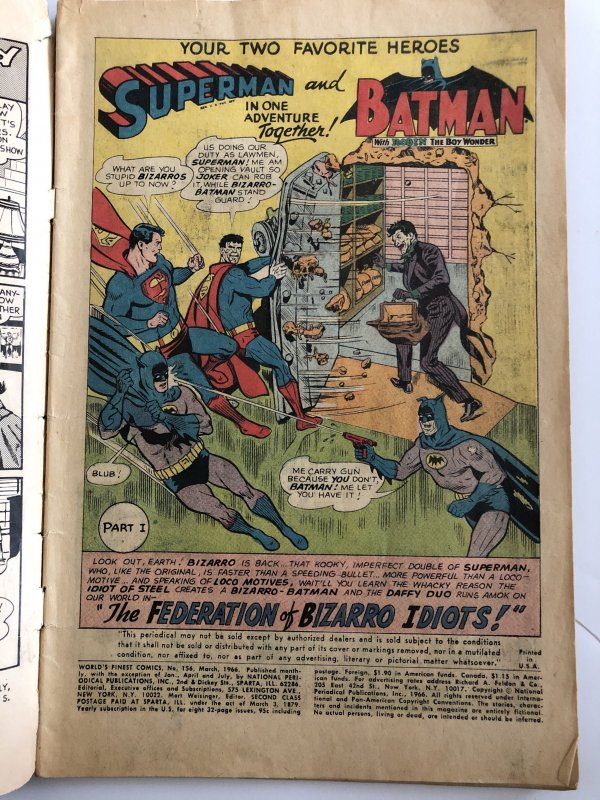 Worlds finest 156, reader, bizzarro Joker!! Classic!affordable!