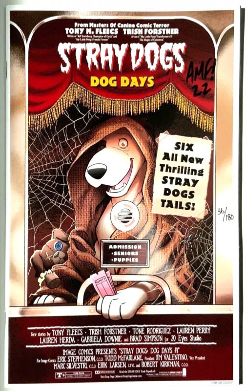 STRAY DOGS DOG DAYS #1 CREEPSHOW HORROR MOVIE VARIANT SIGNED BY TONY FLEECS COA.