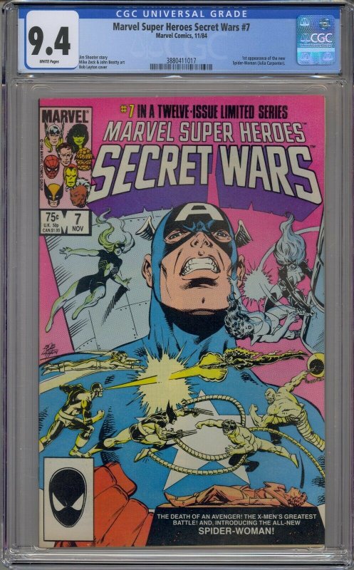 MARVEL SUPER HEROES SECRET WARS #7 CGC 9.4 1ST NEW SPIDER-WOMAN WHITE PAGES 1017