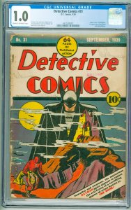 Detective Comics #31 (1939) CGC 1.0 1st Batplane!