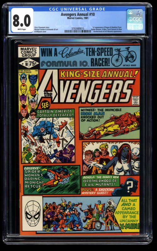 Avengers Annual #10 CGC VF 8.0 White Pages 1st Rogue!