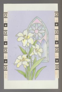 EASTER Church Stained Glass Window & White Flowers 6x9 Greeting Card Art #E2701