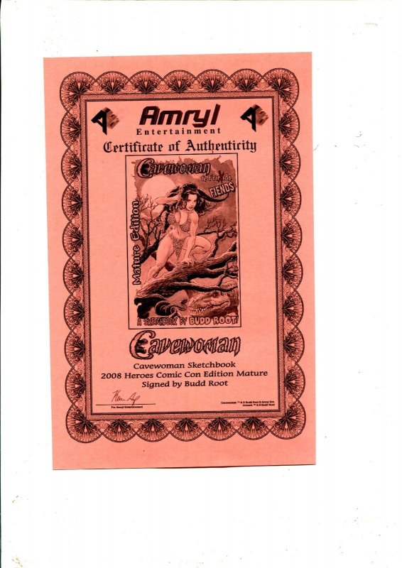 Cavewoman + Fiends - Mature Sketchbook / Signed Budd Root w/COA (9.2ob) 2008