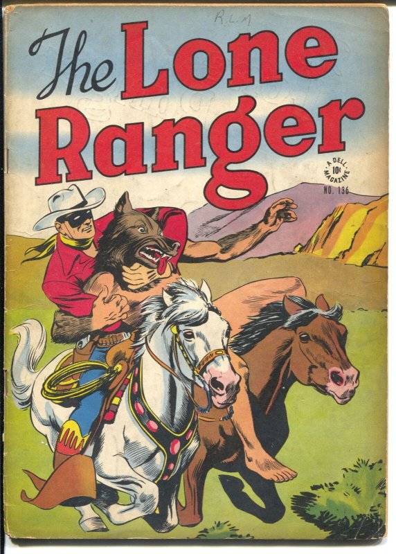 Lone Ranger-Four Color Comics #136-1946-Dell-red shirt & blue pants-VG-