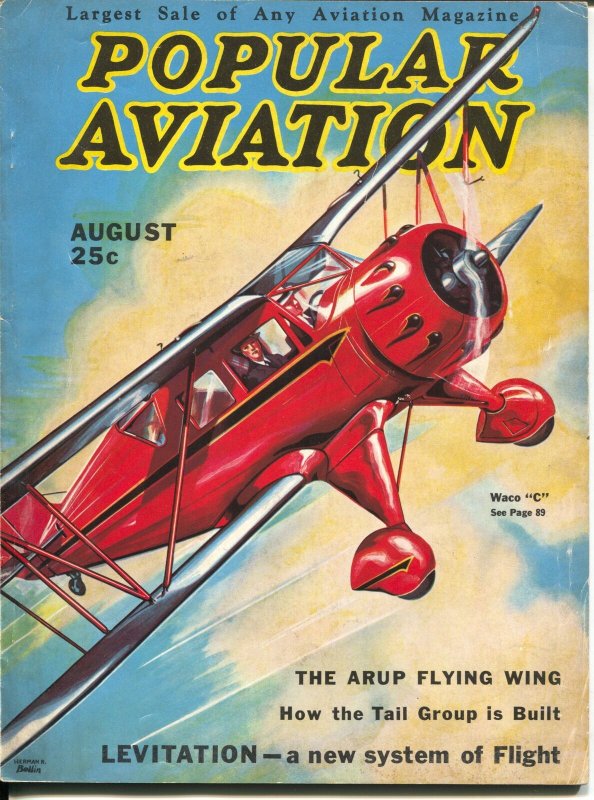 Popular Aviation 8/1933-H.-R. Bollin Waco C biplane cover-Earhart-VG/FN