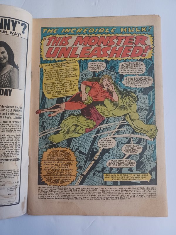 Incredible Hulk #105 - 1st appearance Missing Link - 1968 - VG
