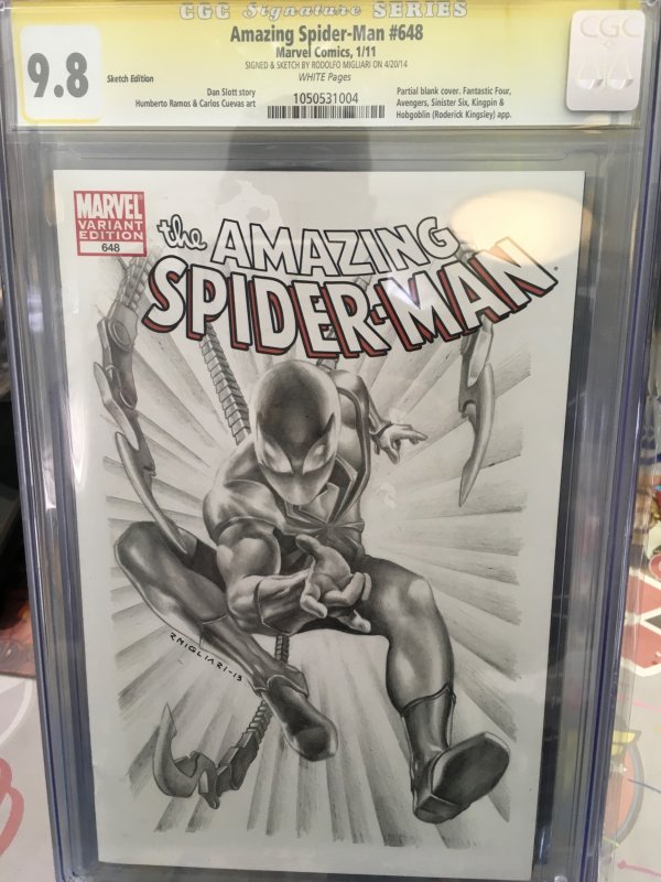 Spider-Man sketch cover by Rodolfo Migliari on Asm 648.  CGC 9.8