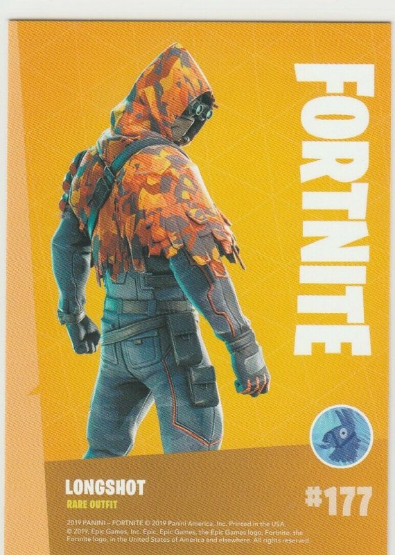 Fortnite Longshot 177 Rare Outfit Panini 2019 trading card series 1