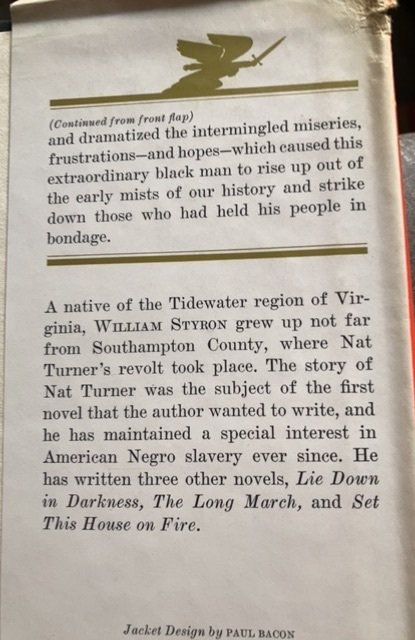 The confessions of Nat Turner, STYRON, 1967, sixth print