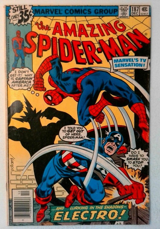 Amazing Spider-Man #187 Marvel 1978 FN Bronze Comic Book Captain America Electro