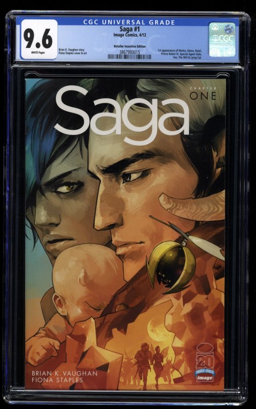 Saga #1 CGC NM+ 9.6 RRP Variant Brian K. Vaughn Sci-fi Fantasy Comic!