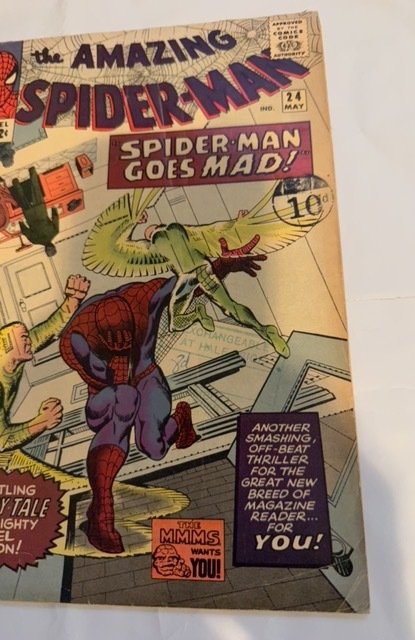 The Amazing Spider-Man #24 (1965)spidey goes mad cover/Edge wear tiny chips