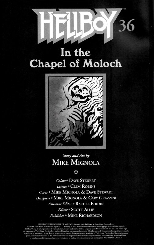 HELLBOY • IN THE CHAPEL OF MODOCH (Oct2008) 9.0 VF/NM  MIGNOLA story & art