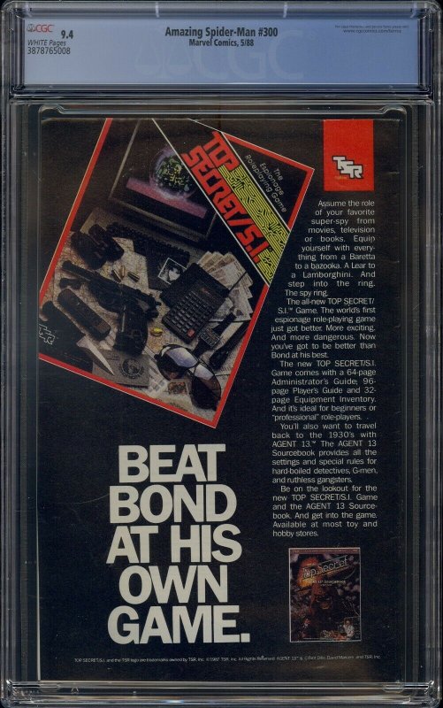 AMAZING SPIDER-MAN #300 CGC 9.4 1ST VENOM WHITE PAGES