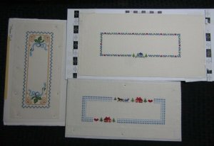 HOUSES HORSE & FLOWER BORDERS Needlepoint 17x8 Greeting Card Art #nn LOT of 3