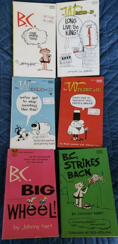 6 Vtg Paperbacks, 3 WIZARD of ID BOOKS, 3 BC,  by Johnny Hart; Brant Parker 