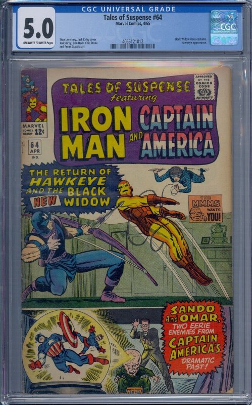 TALES OF SUSPENSE #64 CGC 5.0 IRON MAN CAPTAIN AMERICA NEW BLACK WIDOW HAWKEYE